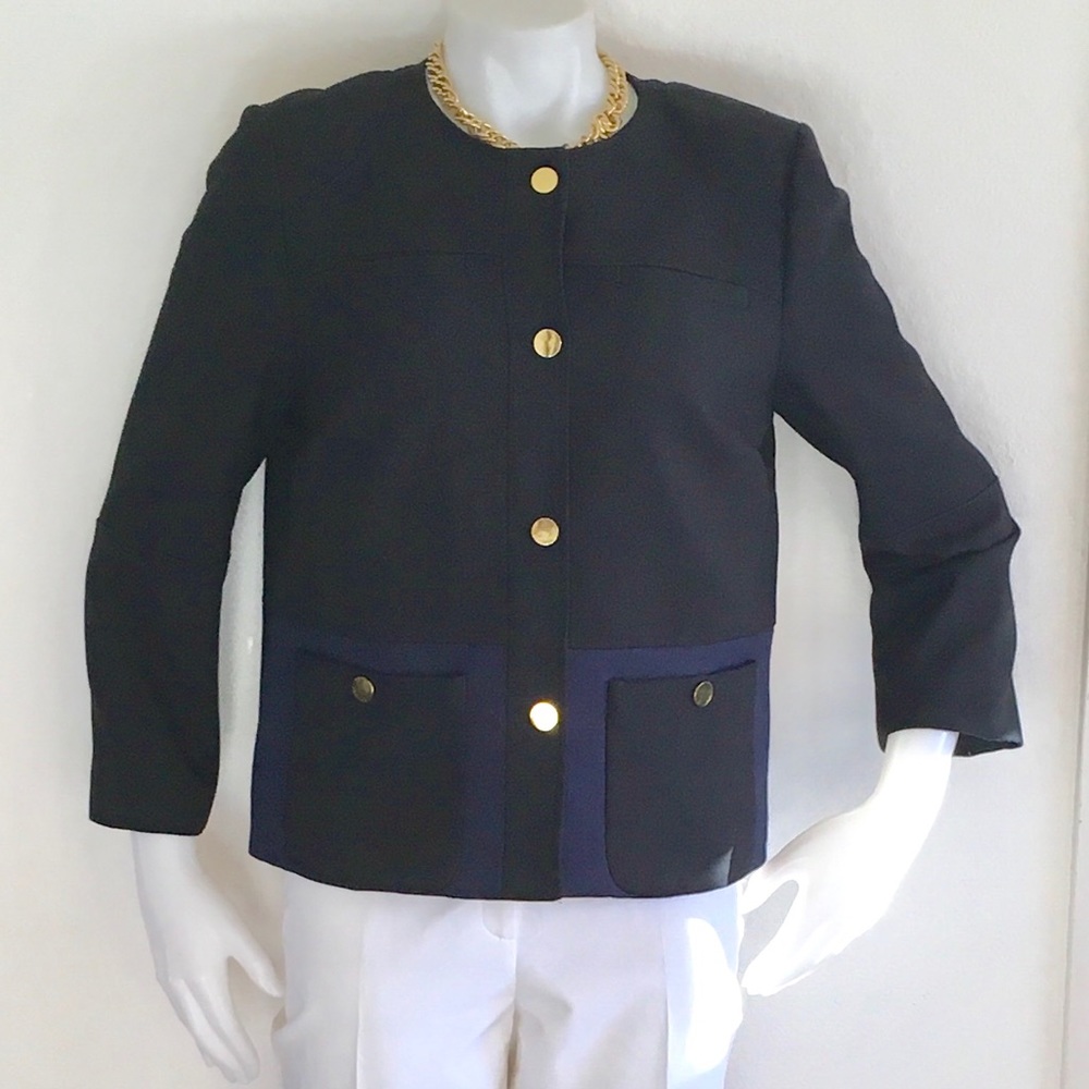 H&M Navy Black Boxy Cropped Jacket Sz EUR42/US12